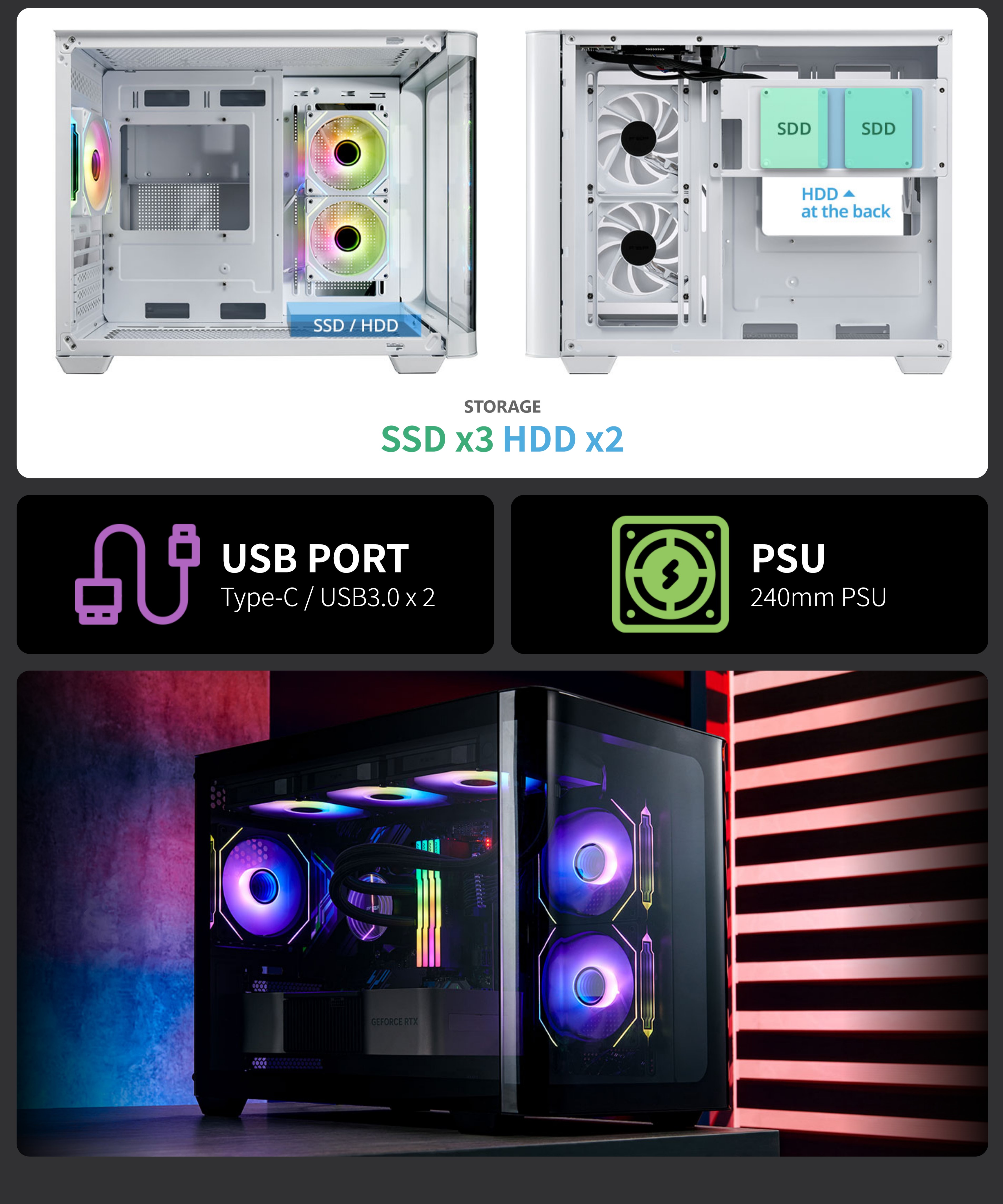 A large marketing image providing additional information about the product FSP S380 Mid Tower Case - Black - Additional alt info not provided